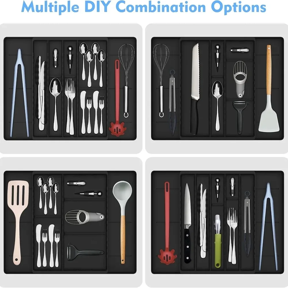 Black Expandable Silverware Drawer Organizer